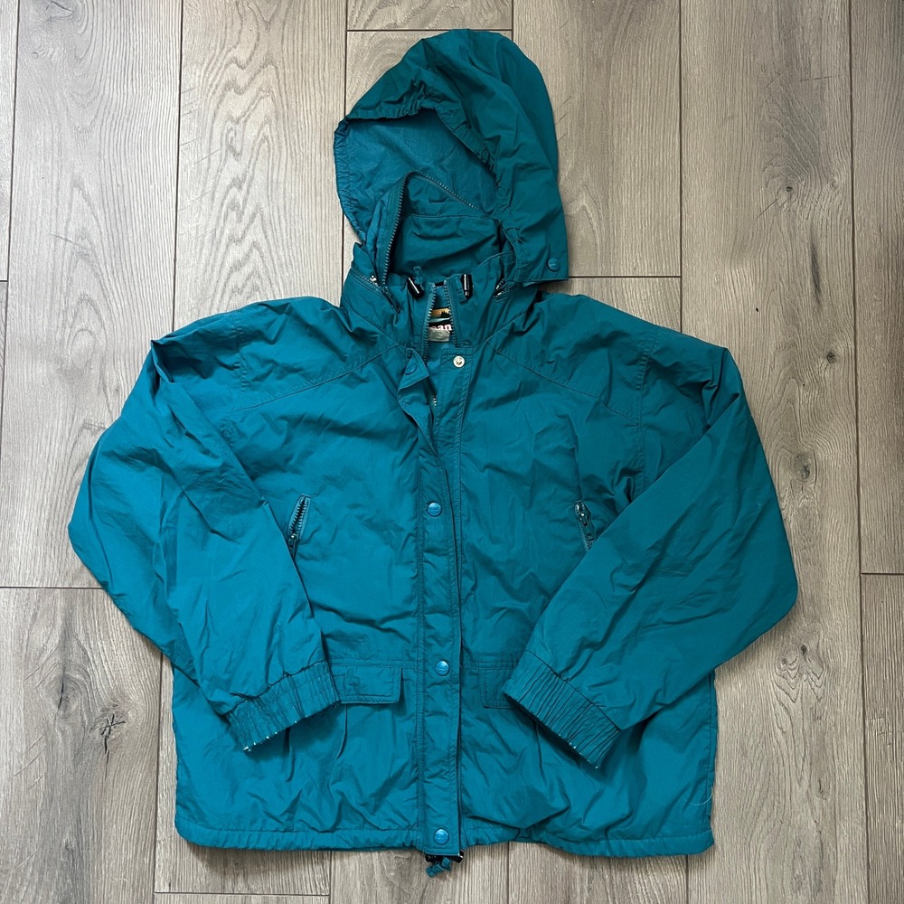 Vintage LL Bean Teal Hooded Windbreaker Womens Large Lightweight Outdoors